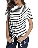 SINRGAN Women's Short Sleeve Tie Front Knot Striped Casual Loose Fit Tee T-Shirt
