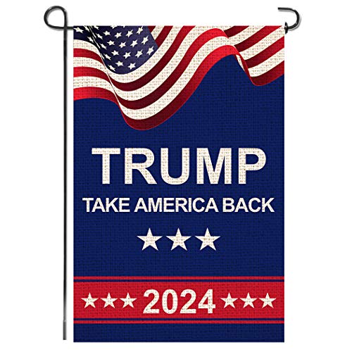 Shmbada American President Donald Trump 2020 Make Keep US America Great Burlap Garden Flag, Double Sided Premium Fabric, US Election Patriotic Outdoor Decorative Banner for Yard Lawn,12 x 18 Inch