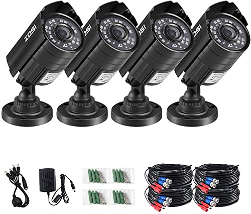 ZOSI 1080P 4 Pack HD-TVI Security Bullet Cameras Outdoor Indoor Weatherproof with 24pcs IR LEDs 65ft Night Vision for 2.0MP Surveillance TVI CCTV System (Renewed)