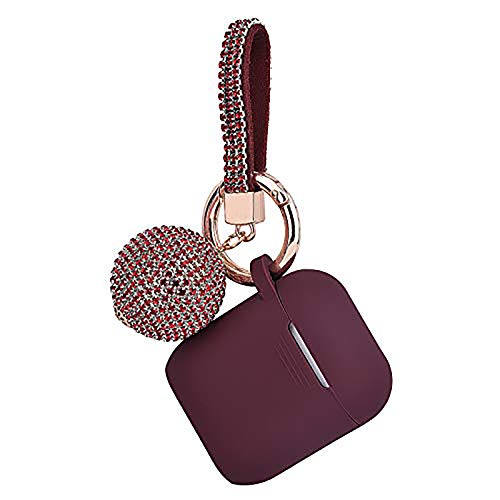 Apple Airpods Keychain, Filoto Airpods Silicone Glittery Case, Scratch Proof and Drop Proof Air Pods Protective Cover Skin with Shiny Ball Key Chain (Wine Red)