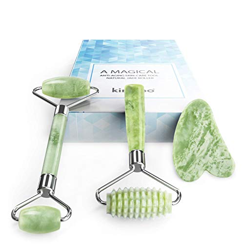 Book Cover Kimkoo Jade Roller for Face-3 in 1 Kit with Facial Massager Tool,100% Real Natural Jade Stone Facial Roller Anti Aging,Face Beauty Set for Eye Anti-Wrinkle