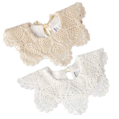 2 Pack Baby Drool Bibs, Drooling Teething Bandana Bibs Lace Fake Collar Bib Set
