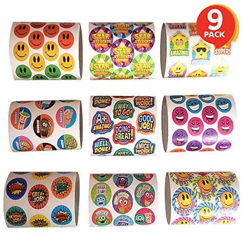 ArtCreativity Teacher Reward Stickers for Kids - 9 Rolls with Over 600 Stickers - Bulk Positive Reinforcement Student Rewards - Classroom Prize - Elementary, Kindergarten, Preschool School Supplies