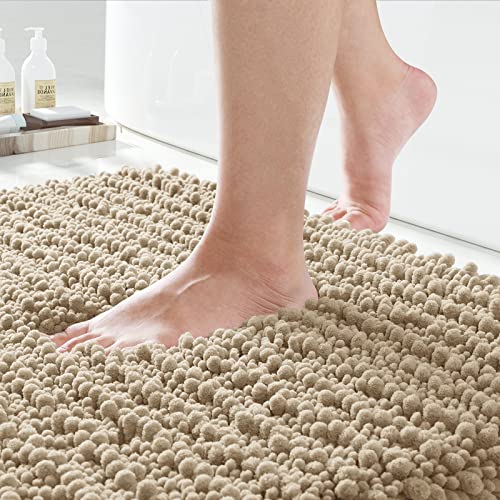 Yimobra Original Luxury Chenille Bath Mat, 32 x 20 Inches, Soft Shaggy and Comfortable, Large Size, Super Absorbent and Thick, Non-Slip, Machine Washable, Perfect for Bathroom, Camel