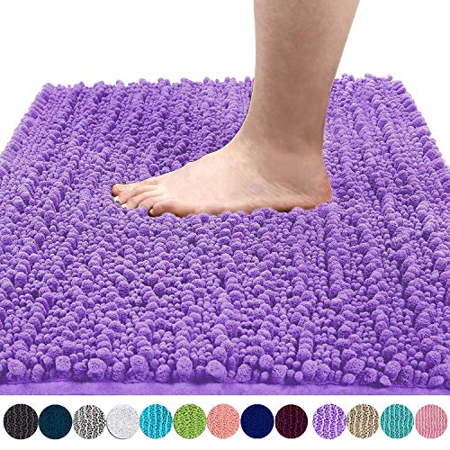 Book Cover Yimobra Original Luxury Chenille Bath Mat, Soft Shaggy and Comfortable, Large Size, Super Absorbent and Thick, Non-Slip, Machine Washable, Perfect for Bathroom (31.5 X 19.8 Inches, Lavender)