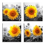 Canvas Wall Art for Living Room Bathroom Wall Decor for Bedroom Kitchen Artwork Canvas Prints Sunflower Flowers Painting 12" x 12" 4 Pieces Modern Framed Office Home Decorations Family Picture