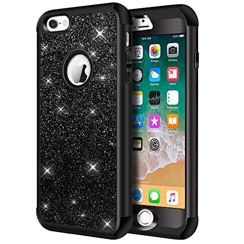 Hython Compatible with iPhone 6s Plus/6 Plus Case, Heavy Duty Defender Protective Bling Glitter Sparkle Hard Shell Armor Hybrid Shockproof Rubber Bumper Cover for iPhone 6s Plus and 6 Plus, Black