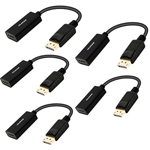 Book Cover DisplayPort to HDMI Adapter 5 Pack, Benfei DP Display Port to HDMI Converter Male to Female Gold-Plated Cord Compatible for Lenovo Dell HP and Other Brand