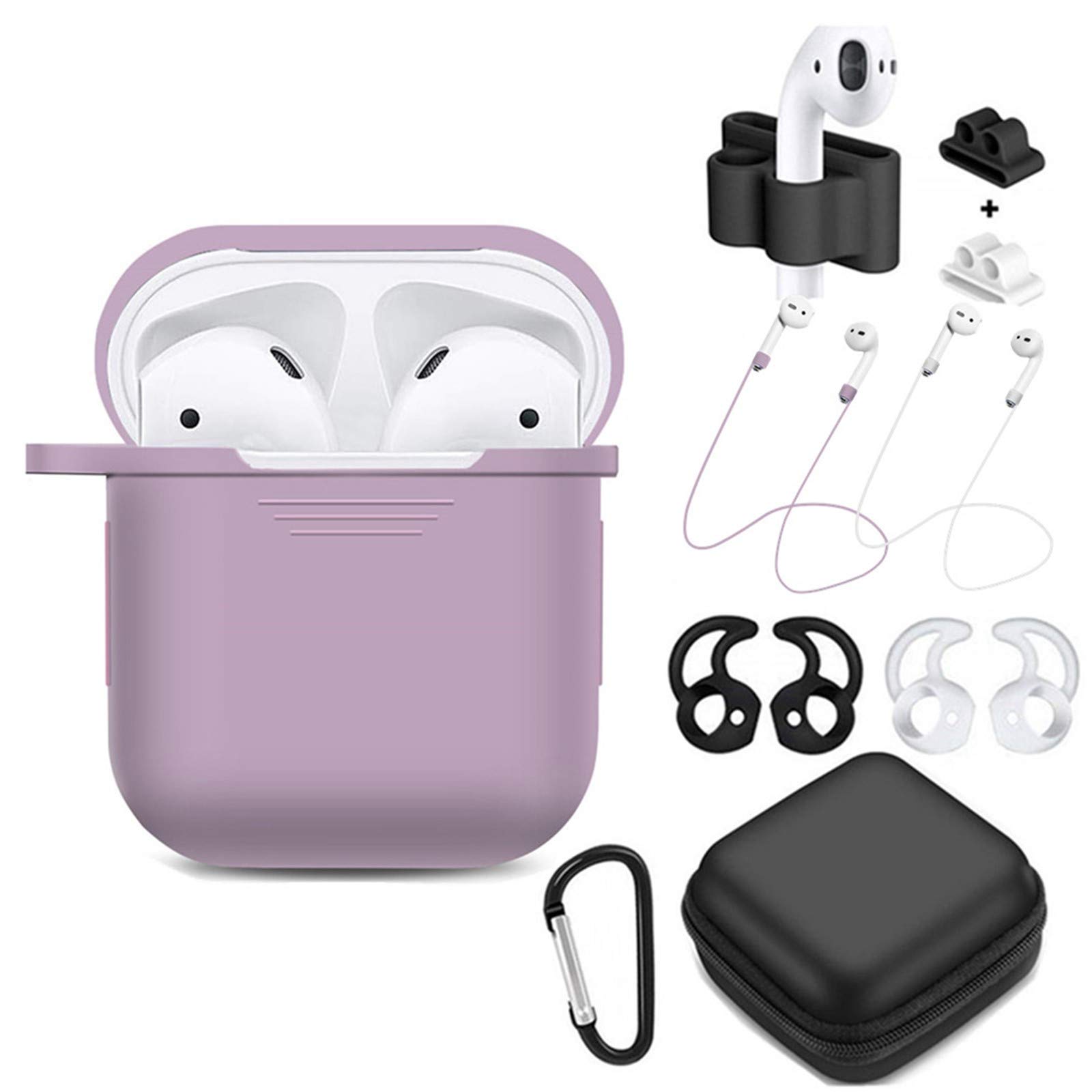TAOSANHU AirPods Case 9 in 1 Airpods Accessories Kits Protective Silicone Cover and Skin Compatible Apple Airpods 1 Charging Case with Airpods Ear Hook/Tips/Airpods Strap/Clips/Watch Band Holder