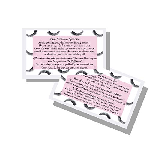Book Cover Lash Extension Aftercare Instructions Business Cards | Package of 50 | Lash Boss Pink Design Double Sided Size 3.5 x 2