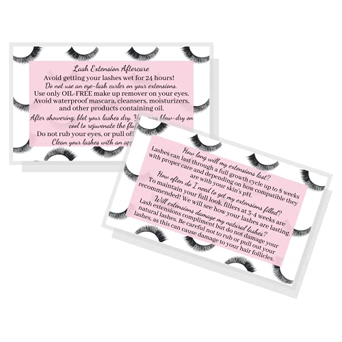 Lash Extension Aftercare Instructions Business Cards | Package of 50 | Lash Boss Pink Design Double Sided Size 3.5 x 2" inches After Care (3-4 Week Fillers)