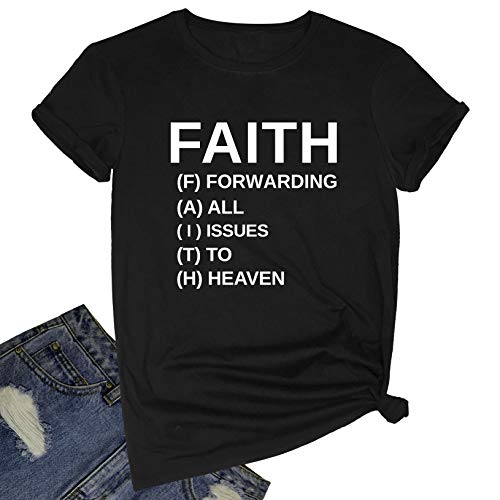 BLACKOO Women Faith Round Neck Graphic T Shirts Cute Funny Tops