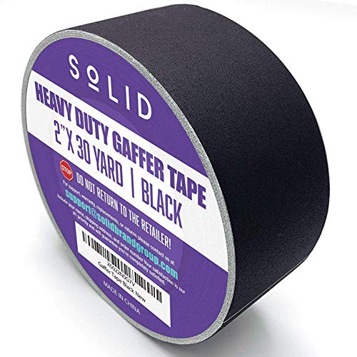 SoLID (TM) Gaffer Tape Premium Grade 2 inches X 30 Yards (Black) by Solid, Heavy Duty, Extra Strong Adhesion Gaff Tape, Easy Tear, Non Reflective Matte Finish, Residue Free Alternative to Duct Tape