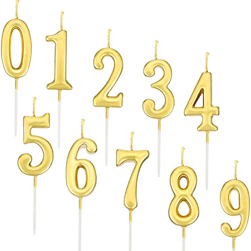 Yaomiao 10 Pieces Birthday Numeral Candles Cake Numeral Candles Number 0-9 Glitter Cake Topper Decoration for Birthday Party Favor (Gold)