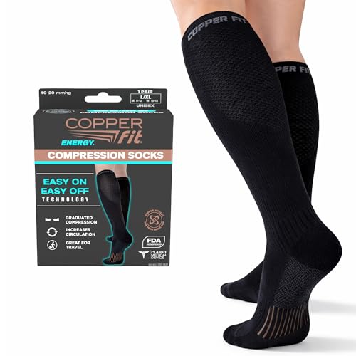 Copper Fit Unisex's 2.0 Easy-Off Knee High Compression Socks, Black, L/X-L