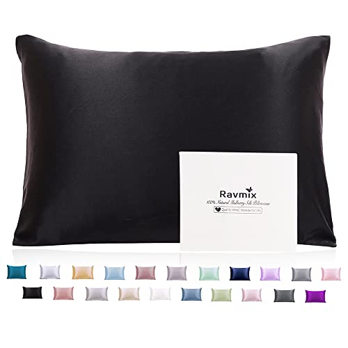 Book Cover Ravmix Silk Pillowcase for Hair and Skin with Hidden Zipper, Both Sides 21Momme Silk, 1PCS, King Size 20Ã—36inches, Black