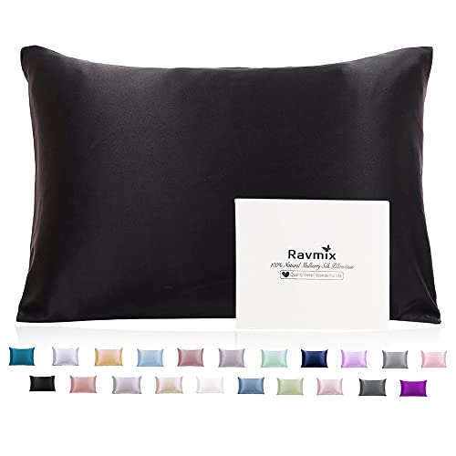 Ravmix Silk Pillowcase for Hair and Skin with Hidden Zipper, Both Sides 21Momme Silk, 1PCS, King Size 20Ã—36inches, Black