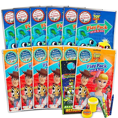 Book Cover Disney Pixar Toy Story 4 Party Favors Pack ~ Bundle Includes 12 Toy Story Play Packs Filled with Stickers, Coloring Books, Crayons (Toy Story Party Supplies)