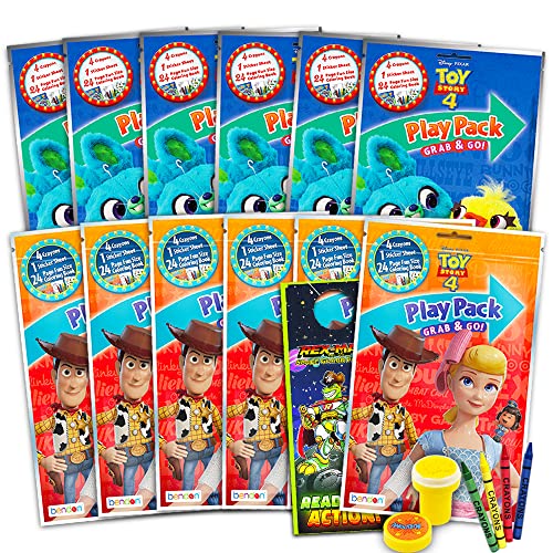 Disney Pixar Toy Story 4 Party Favors Pack ~ Bundle Includes 12 Toy Story Play Packs Filled with Stickers, Coloring Books, Crayons (Toy Story Party Supplies)