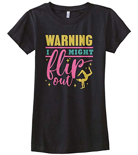 Threadrock Big Girls' Warning I Might Flip Out Gymnastics Fitted T-Shirt