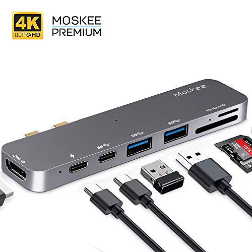 Moskee USB C Hub for MacBook Pro 2016/2017/2018 7 in 1 Type C Adapter 4K HDMI 2 USB 3.0 Ports Type C Hub SD&Micro SD Card Reader Thunderbolt 3