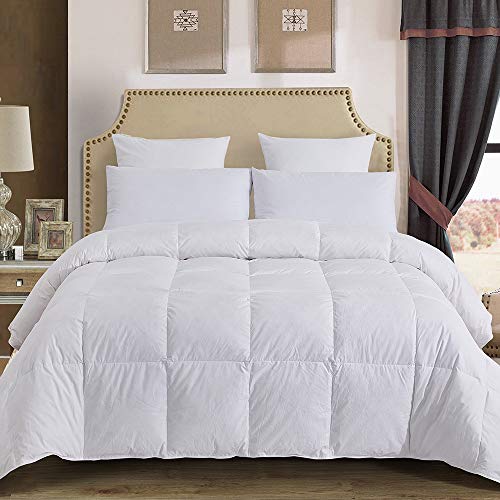 Book Cover Decroom 100% Cotton Quilted Down Comforter With White Goose Duck Down Feather Filling-Lightweight And Hypoallergenic Duvet Insert Queen White