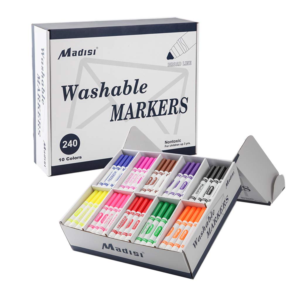 Book Cover Madisi Washable Markers, Broad Line Markers, Assorted Colors, Classroom Bulk Pack, 240 Count