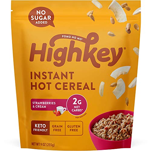 HighKey Snacks Keto Food Instant Breakfast Cereal - Low Carb Hot Oatmeal Substitute - Gluten Free Low Sugar Snack - High Protein Foods - Ketogenic Diet - Paleo Products - Strawberries & Cream