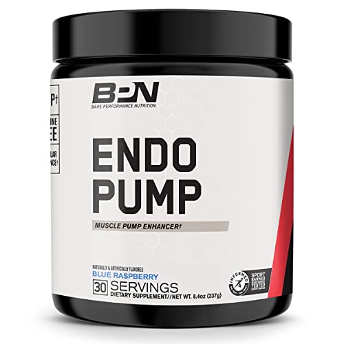BARE PERFORMANCE NUTRITION Endo Pump Muscle Pump Enhancer, L-Citrulline, NO3-T Betaine Nitrate & VasoDrive-AP Hydrolyzed Casein Tripeptides (30 Servings, Blue Raspberry)