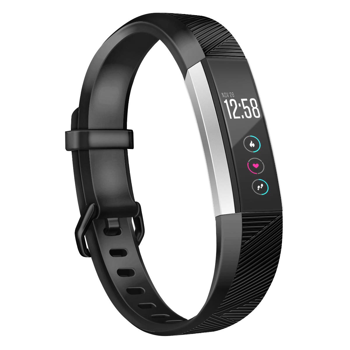 Wekin Replacement Bands Compatible with Fitbit Alta and Alta HR, Breathable Sport Silicone Wristbands Bracelet Strap with Secure Metal Buckle for Woman Men Small Large Large black