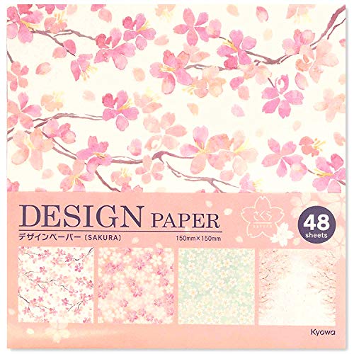 Book Cover Beautiful Japanese Origami Paper (a.k.a. Chiyogami), Each Contains Four Different Designs, Made in Japan, Sakura(Cherry Blossoms), 48sheets