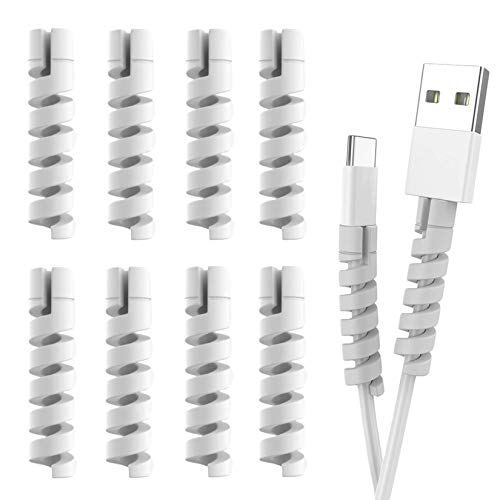 Book Cover Cable Protector Spiral Phone Charge Cable Saver, Headphone, USB Cord, PC and Notebook Cable Protector, Fit for All Cell Phone - 8 PCS (Grey)
