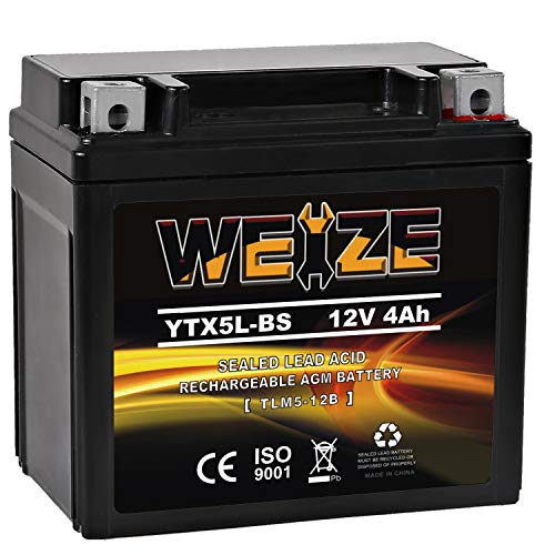 Weize YTX5L-BS High Performance - Maintenance Free - Sealed AGM Motorcycle Battery Compatible with Honda CRF150F CRF230F CRF250X Yamaha Raptor 90 Polaris Scrambler 50 90 Kawasaki KFX80
