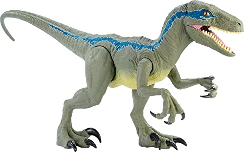 Mattel â€“ Jurassic World Velocirraptor Blue Supercolosal Dinosaur Toy (Mattel GCT93)