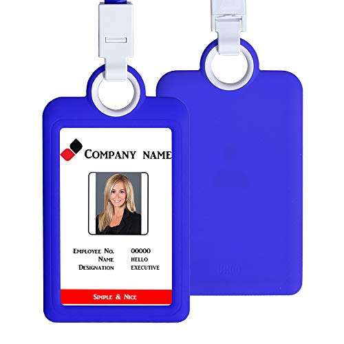 Badge Holder ID Silicon Card Holder Vertical with Lanyard Neck Strap Heavy Duty ID Card Business Card Offices Supplies (Dark)