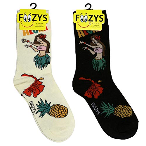 Foozys Women’s Crew Socks | Tropical Island Oasis Themed Novelty Socks | 2 Pair