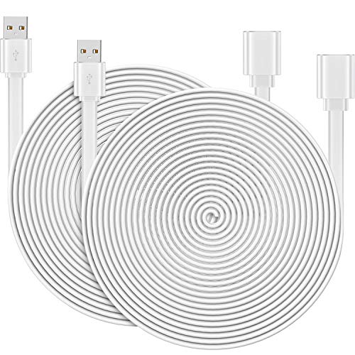 Chuangdi 16.5ft/ 5m Power Cable Compatible with YI Outdoor Security Camera, Wyze Cam, Cloud Cam, Nest Cam, Blink Cam, Zmodo Cam, A-Male to A-Female Extender Cord, Flat Power Extension Cable (2 Pack)
