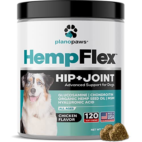 Book Cover HempFlex - Glucosamine Chondroitin for Dogs - Hemp Oil for Dogs - Safe, All-Natural Dog Joint Supplement - 120 Mobility Hemp Dog Treats - Hip & Joint Support for Dogs - Dog Arthritis Pain Relief