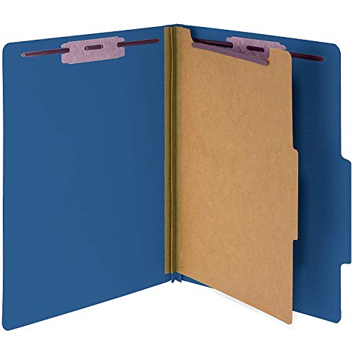File King Colored File Folders, 10 Pack of Classification Folders, 8.5x11, Letter Size with Fasteners, Tyvek Expansion (1 Divider, Dark Blue)