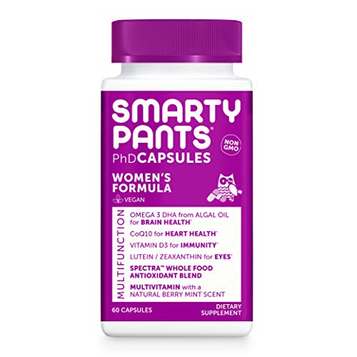 SmartyPants Daily Multivitamin for Women: Vitamin D, C, D3, E, B12 for Energy, COQ10, Omega 3 DHA, Iodine, Lutein, Folate, Vegan, Easy to Swallow Capsules, 60 count (30 Day Supply) Packaging May Vary