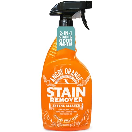 Angry Orange - Best Enzyme Pet Odor Eliminator and Stain Remover to Destroy Cat and Dog Urine 32oz Spray Bottle - New Fresh Citrus Scent