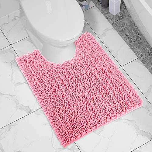 Yimobra Luxury Shaggy Toilet Bath Mat U-Shaped Contour Rugs for Bathroom, 24.4 X 20.4 Inches, Soft and Comfortable, Maximum Absorbent, Dry Quickly, Non-Slip, Machine-Washable, Pink
