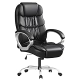 Furmax Leather High Back Office Chair Ergonomic Executive Office Chair Swivel Computer Desk Chair Lumbar Support Soft Cushioned Padded Arms (Black)
