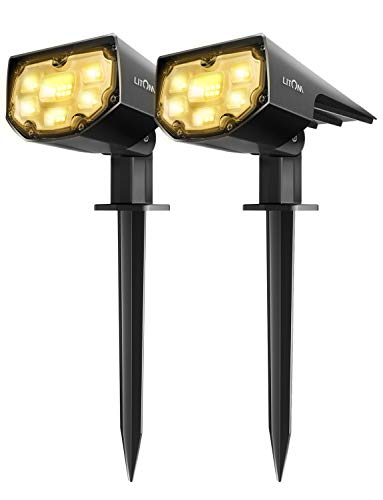 LITOM 12 LED Solar Landscape Spotlights, IP67 Waterproof Solar Powered Wall Lights 2-in-1 Wireless Outdoor Solar Landscaping Light for Yard Garden Driveway Porch Walkway Pool Patio 2 Pack Warm White