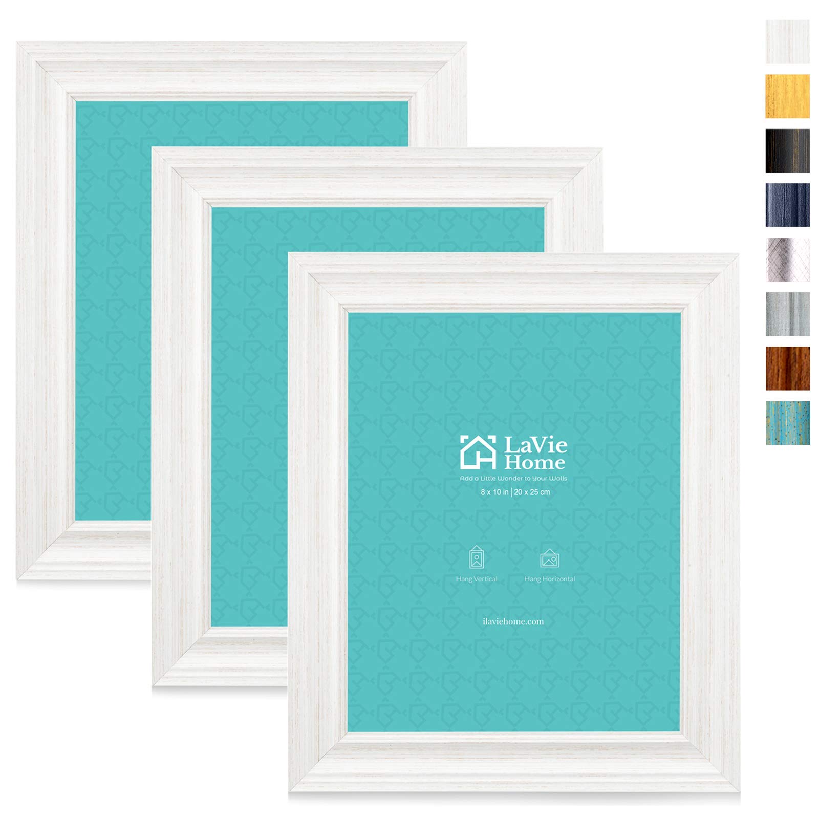 LaVie Home 8x10 Picture Frames (3 Pack, Distressed White Wood Grain) Rustic Photo Frame Set with High Definition Glass for Wall Mount & Table Top Display 8x10 Distressed White