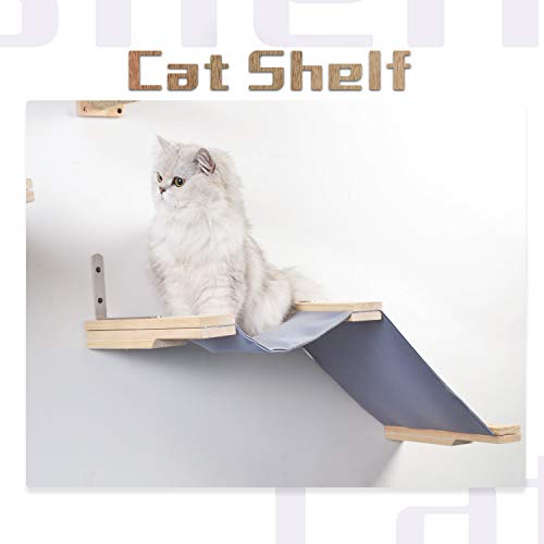 Scurrty Handmade Wall Mounted Cat Shelf Wooden Cat Hammock Perch with Bed Modern Cat Furniture Size L