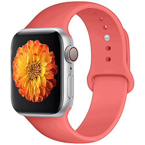 Book Cover Misker Sport Band Compatible with Apple Watch Band 42mm 38mm 40mm 44mm,Soft Silicone Strap Replacement Wristbands Compatible with Sport Series 4/3/2/1(42s Coral)