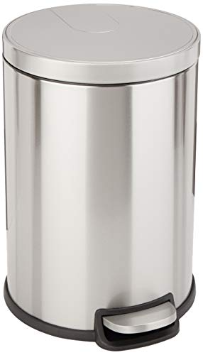 Book Cover Amazon Basics 20 Liter / 5.3 Gallon Round Soft-Close Trash Can with Foot Pedal - Stainless Steel