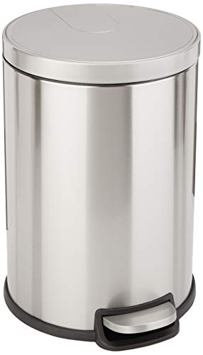 Amazon Basics 20 Liter / 5.3 Gallon Round Soft-Close Trash Can with Foot Pedal - Stainless Steel