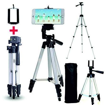 Tygot Adjustable Aluminium Alloy Tripod Stand Holder for Mobile Phones & Camera, 360 mm -1050 mm, 1/4 inch Screw + Mobile Holder Bracket